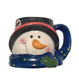 Royal Norfolk Snowman Coffee Mug Christmas Holiday Ceramic 3D Sculpted 16oz Blue